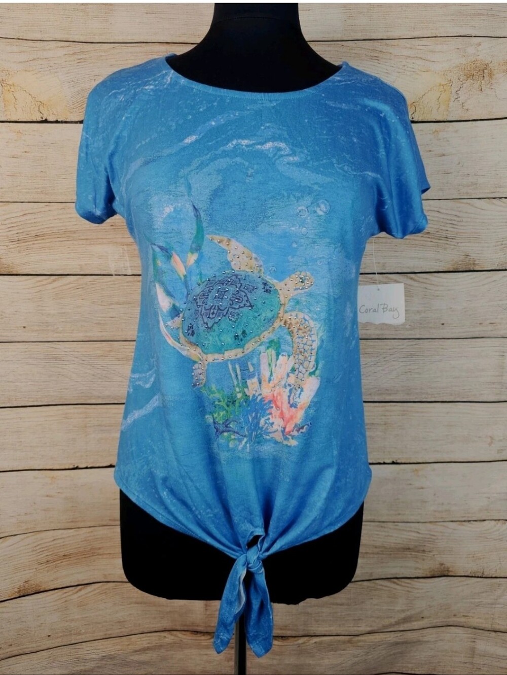 Coral Bay NWT Studded Tie Front Turtle Shirt Size Small